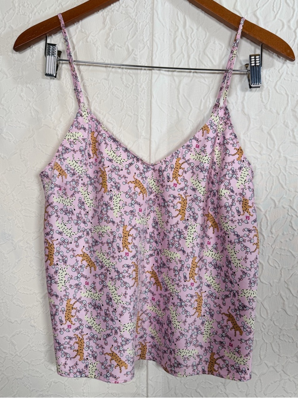 Victoria’s Secret Satin Pink Floral & Tiger Cami Top Sz M